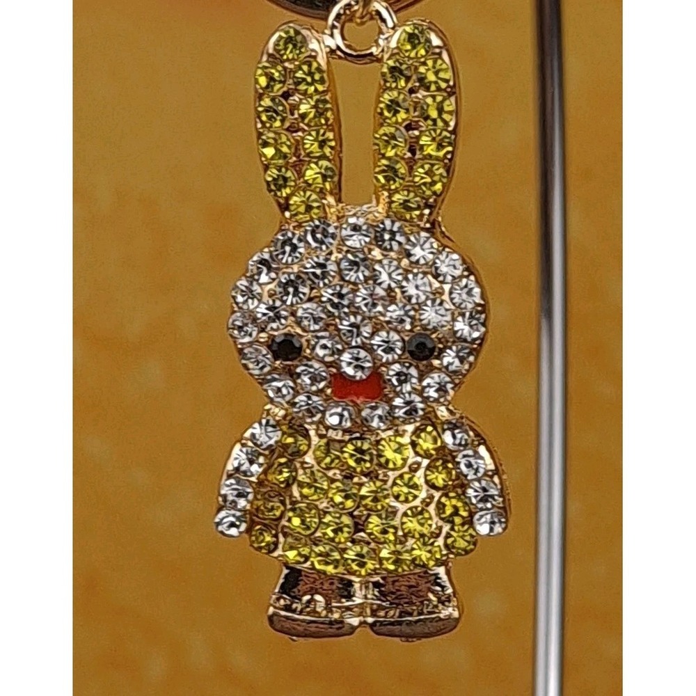 Bunny Rabbit Gold Tone Yellow Rhinestones Purse Charm/Keychain Fashion Jewelry